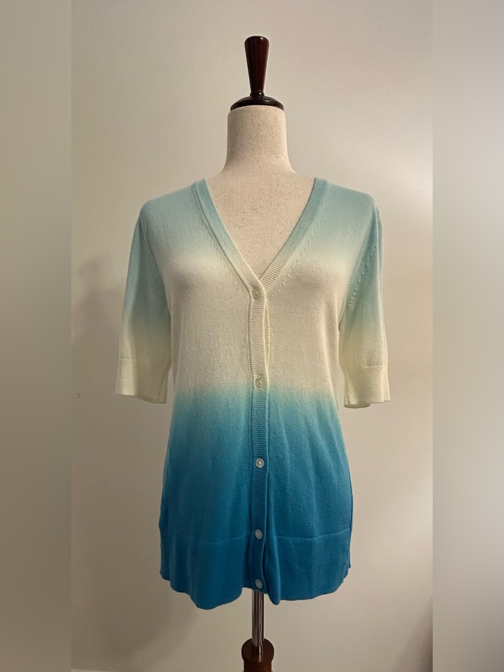 NWOT Eddie Bauer Blue Ombre Button Cardigan Sweater Tall M